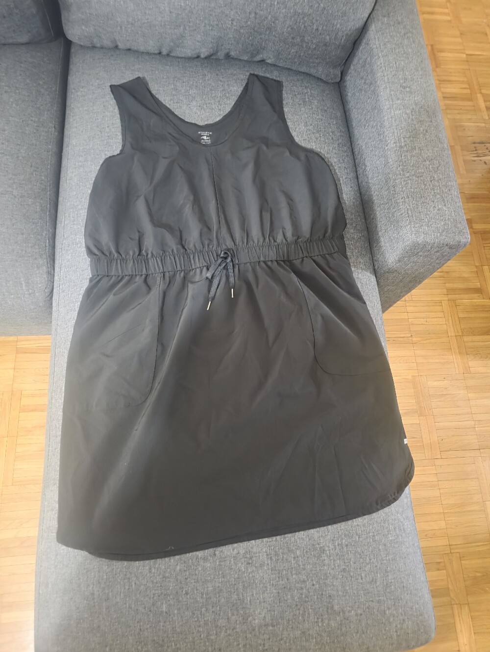 Black Sleeveless Drawstring Waist Dress